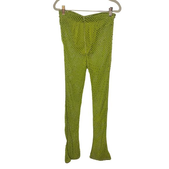 Revolve Sample Embellished Crochet Knit Beaded Pants Bootcut Leg Green Small - Picture 2 of 7